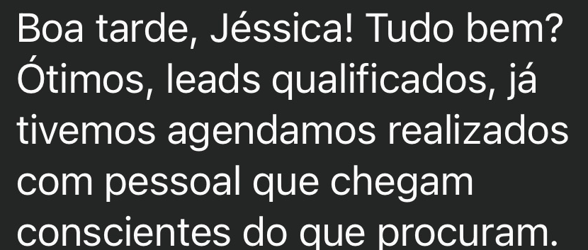 Print de depoimento real de cliente